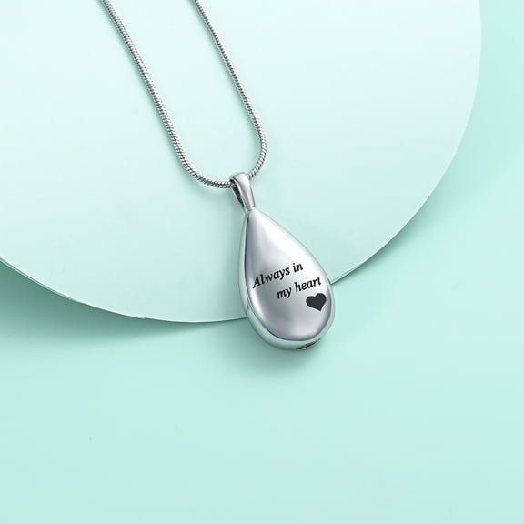 Teardrop cremation pendant small urns for ashes keepsake urn necklace cremation ashes jewellery keepsake mini urns-Color Steel/Always in my heart