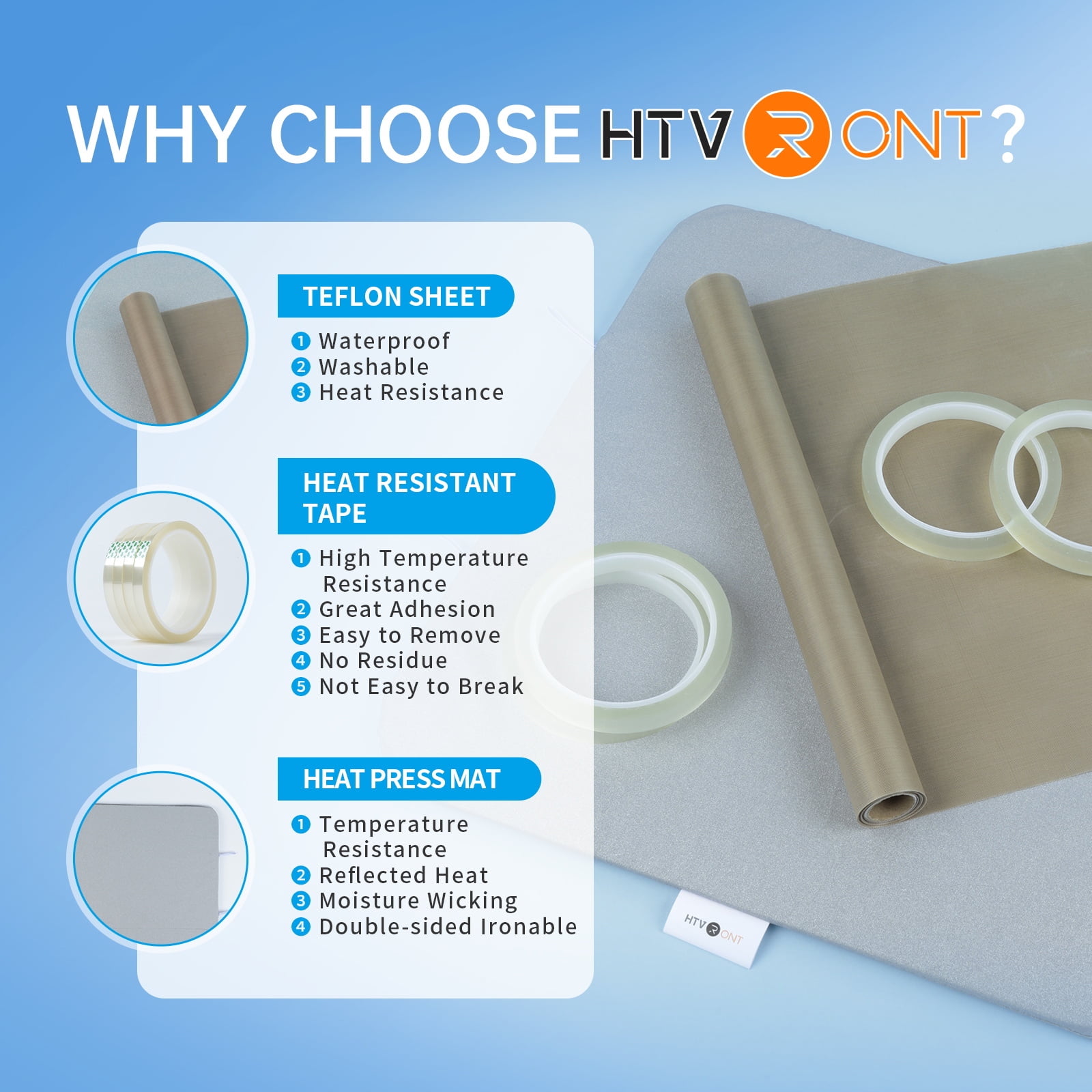 HTVRONT  Tool Kit for Automatic Heat Press Beginners  -210 PCS Includes HTV, Sublimation Paper, Sublimation HTV,15*15  Mat