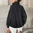thumbnail image 3 of ClodeEU Womens Fleece Oversized Sweatshirts,Long Sleeve Half Snap Stand Collar Pullover Tops Black,Womens Plus M, 3 of 8
