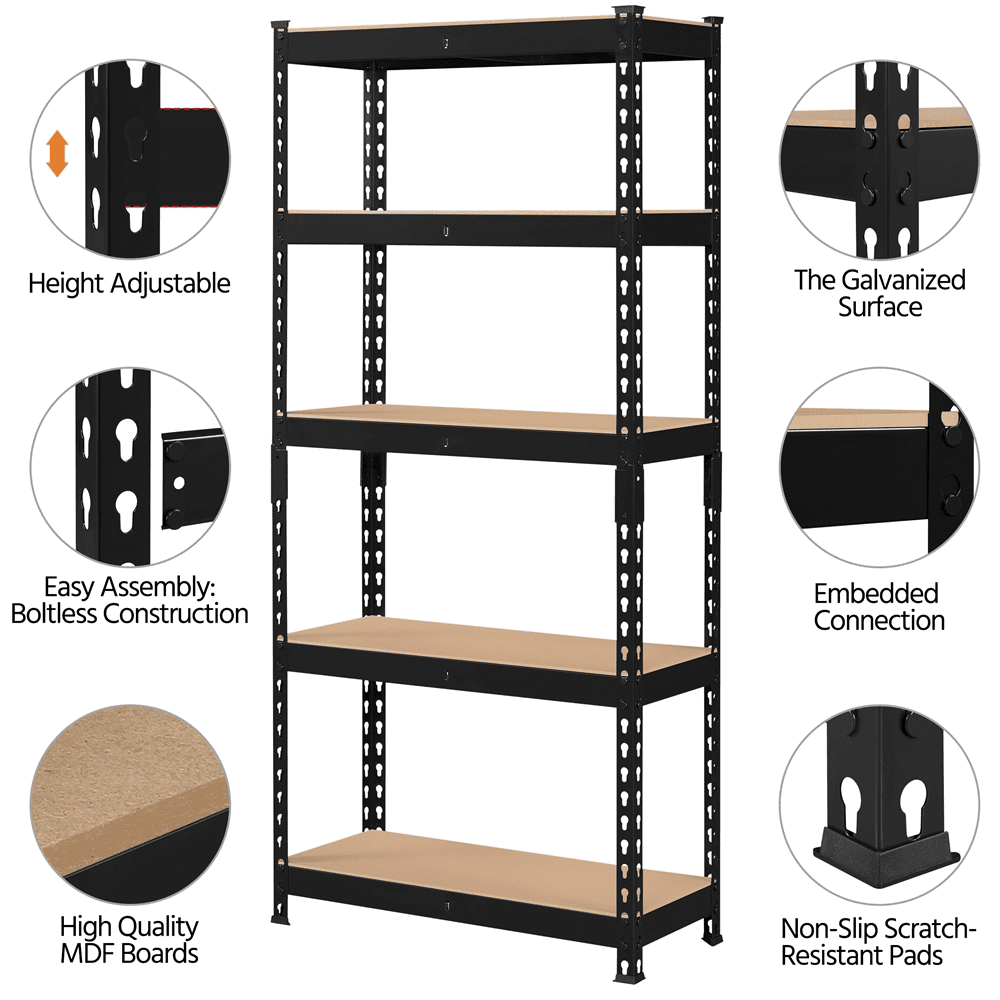 Alden Design 3 Pack 5 Tiers Metal Storage Shelf, Black