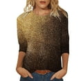 thumbnail image 1 of YDLCAFD T-Shirt Femme Manches 3/4 Imprimé Paillettes Col Rond T-Shirt, 1 of 4