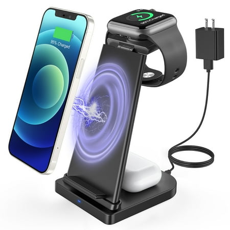 Best 3 In 1 Wireless Chargers 3 Wireless Charger, 3 in 1 Qi-Certified 15W Fast Charging Station for Apple iWatch Series 5/4/3/2/1,AirPods,Wireless Charging Stand for iPhone 13/12/11 Series/XS MAX/XR/XS/X/8/8 Plus/Samsung