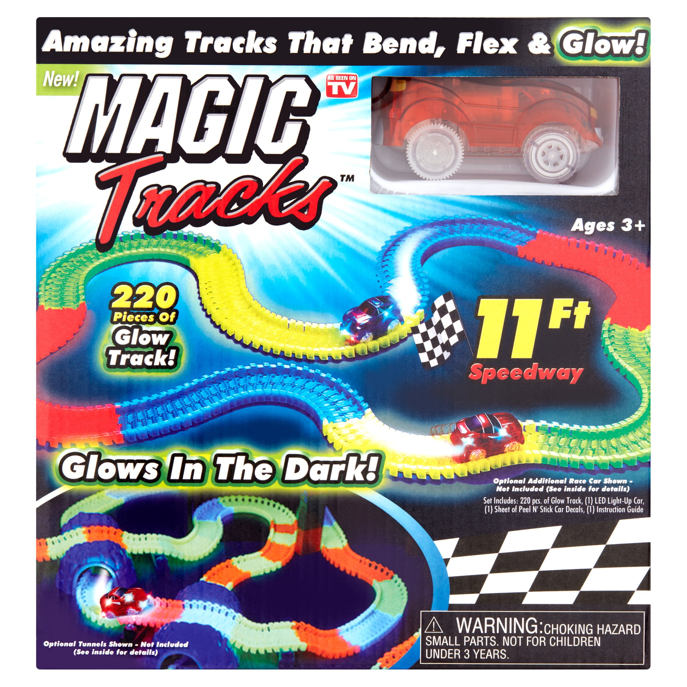 220 Pieces Kids Children Flexible Glow In The Dark Car Race Track Set LED Light 