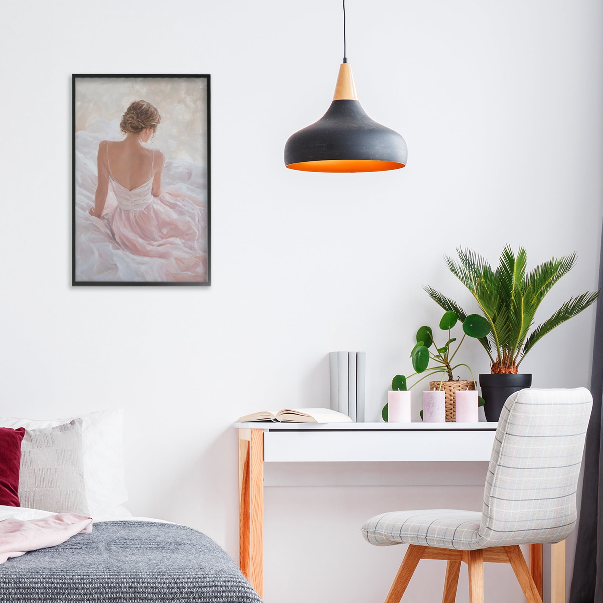 Stupell Industries Quiet Reflection in Pastel Pink Black Framed Giclee Art, design by Petal Prints Design
