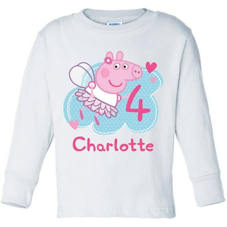 White Pig - Personalized Peppa Pig Birthday Fairy Toddler Girl White Long Sleeve Tee