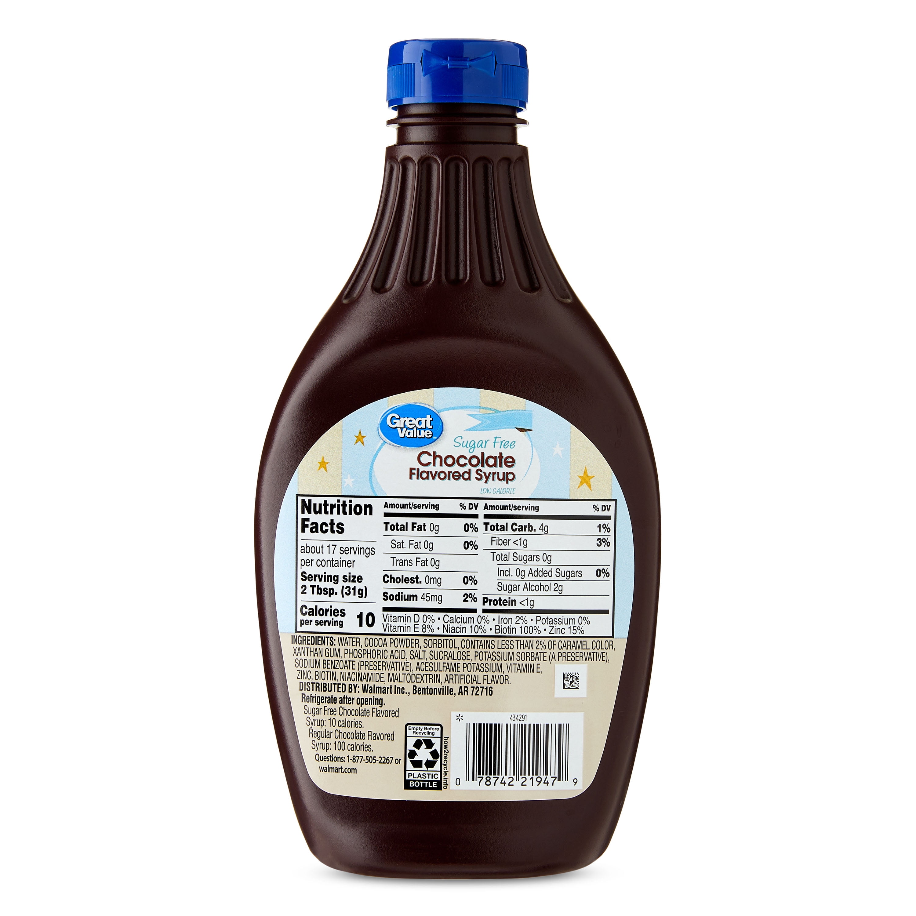 Great Value Sugar Free Chocolate Flavored Syrup, 18.5 oz