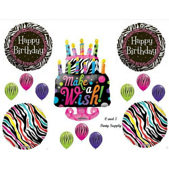 Multicolor Zebra Cake Make A Wish BIRTHDAY PARTY Balloons Decorations Supplies 16th 13th Teenager Hippy