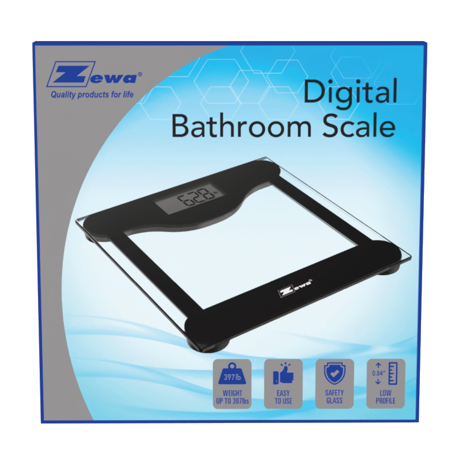 Zewa Digital Bathroom Scale | Elegant Design | Tempered Glass | Measures Up to 330 lbs / 150 Kg | Low Profile | Metric & Standard Units | Easy to Use
