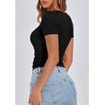 thumbnail image 3 of PRETTYGARDEN Women's Spring Summer Short Sleeve Tops Ribbed Henley Button Slim Fit Basic Casual T Shirts Blouse Clothing, 3 of 10