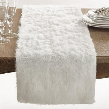 

15 x 90 in. Faux Fur Design Topper Oblong Table Runner White