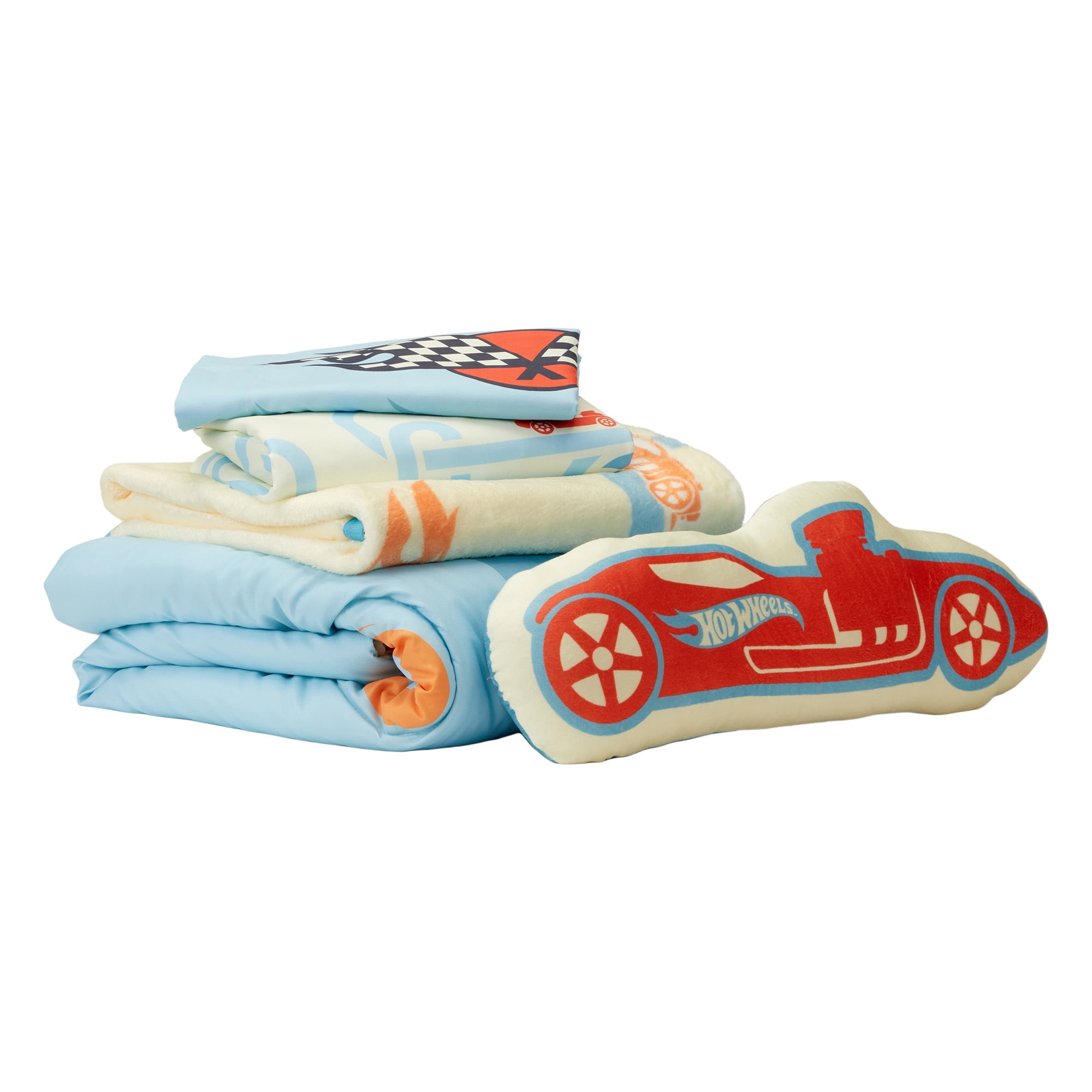 Hot Wheels Toddler Bedding, 5Pc Set, Comforter, Sheet, Pillowcase, Throw, Pillow