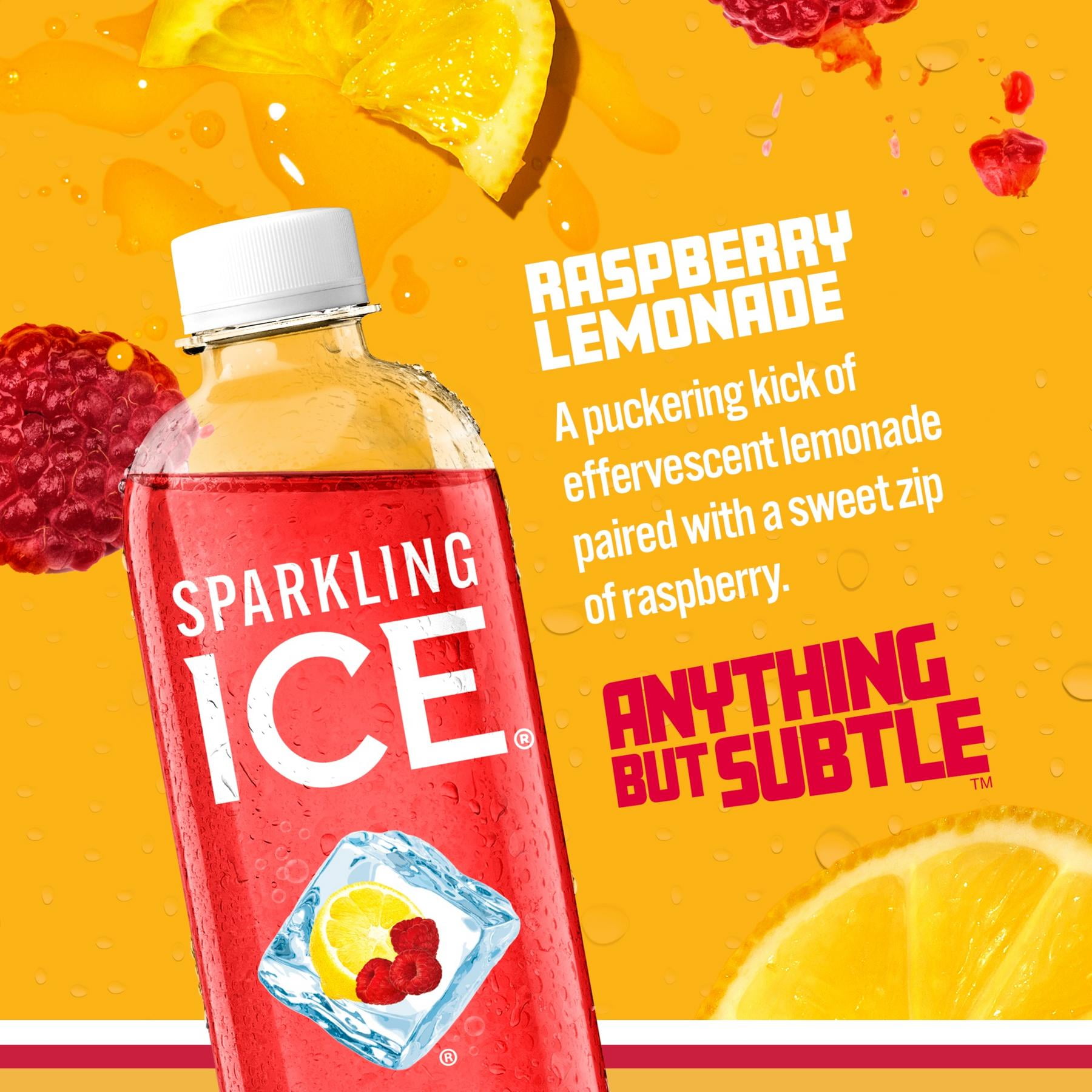 Sparkling Ice, Raspberry Lemonade Sparkling Water, 17 fl oz Bottles (Pack of 12)