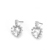 TAZZA WOMEN'S RHODIUM HEART CRYSTAL STUD EARRINGS VALENTINES DAY GIFT IDEA FOR HER