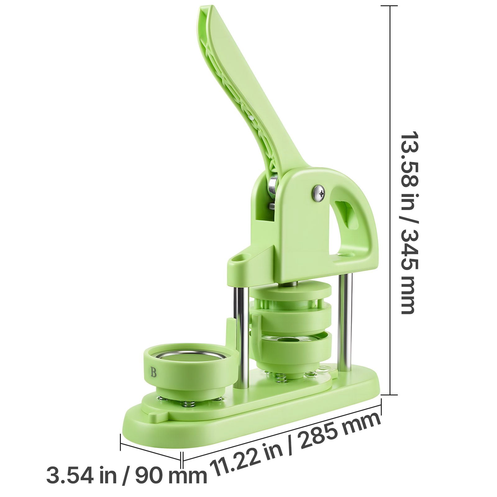 Button Maker Machine 2.28 Inch, Green, Durable ABS Body, Ergonomic Reinforced Handle, 100pcs Button Parts, for DIY Badges Pins Keychains
