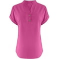thumbnail image 3 of Summer Tops for Women Trendy Short Sleeve Button Down V Neck Cotton Linen Shirt Casual Tunic Blouses Basic Solid Tunic Tops Vacation Boho Beach Blouse Travel Clothes, 3 of 4