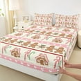 thumbnail image 3 of jejeloiu Brown Snowmen Biscuit Bed Sheets,Xmas Dessert House King Sheets,Pink Khaki Beige Sheet Set For Girl,Red White Home Decor,4pcs, 3 of 7