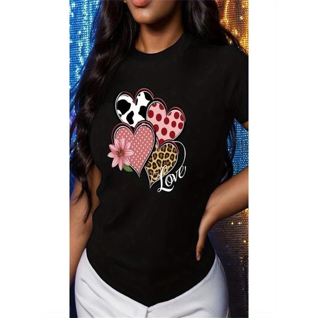 Women t-shirt Christmas Valentine New Year Cupid'S Choice, Romantic Heart Print T-Shirt for Women- Soft, Casual Crew Neck Short Sleeve Tee for Spring& Summer- Perfect for Valentine'S Day Tee