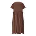 thumbnail image 6 of Summer Dresses for Women Short Sleeve Cre W Neck Cotton Linen Boho Dresses Button Solid Color Causal Loose Beach Vacation Maxi Dresses with Pockets, 6 of 7