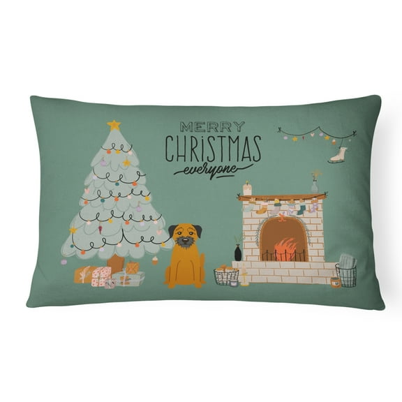Carolines Treasures CK7602PW1216 Border Terrier Christmas Everyone Canvas Fabric Decorative Pillow 12H x16W multicolor