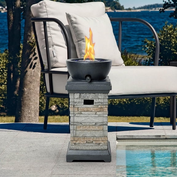 Bowl Gas Fire Pit, Propane Fire Pit, Outdoor Firepit for Patio with Glass Rocks