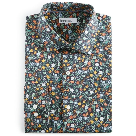 Bar Iii Men Slim fit Dress Shirt Shirt Small 14-14.5 Long Sleeve Blue Floral
