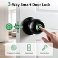 thumbnail image 2 of Fingerprint Door Knob, 3-in-1 Smart Door Lock with App Control & Backup Keys, Biometric Keyless Entry for Bedroom, Apartment, Office, Matte Black, 2 of 7