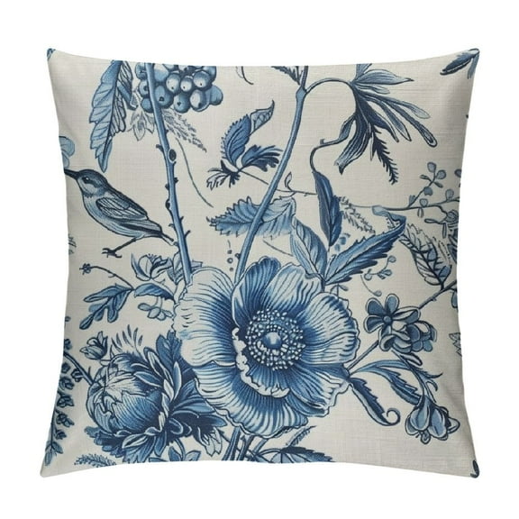 Creowell Spring Floral Leaves Pillow Covers for Chinoiserie Flowers Decor Throw Pillows Blue and White Seasonal Plant Outdoor Decorative Cushion Cases for Couch Bed Decorations 12x12in