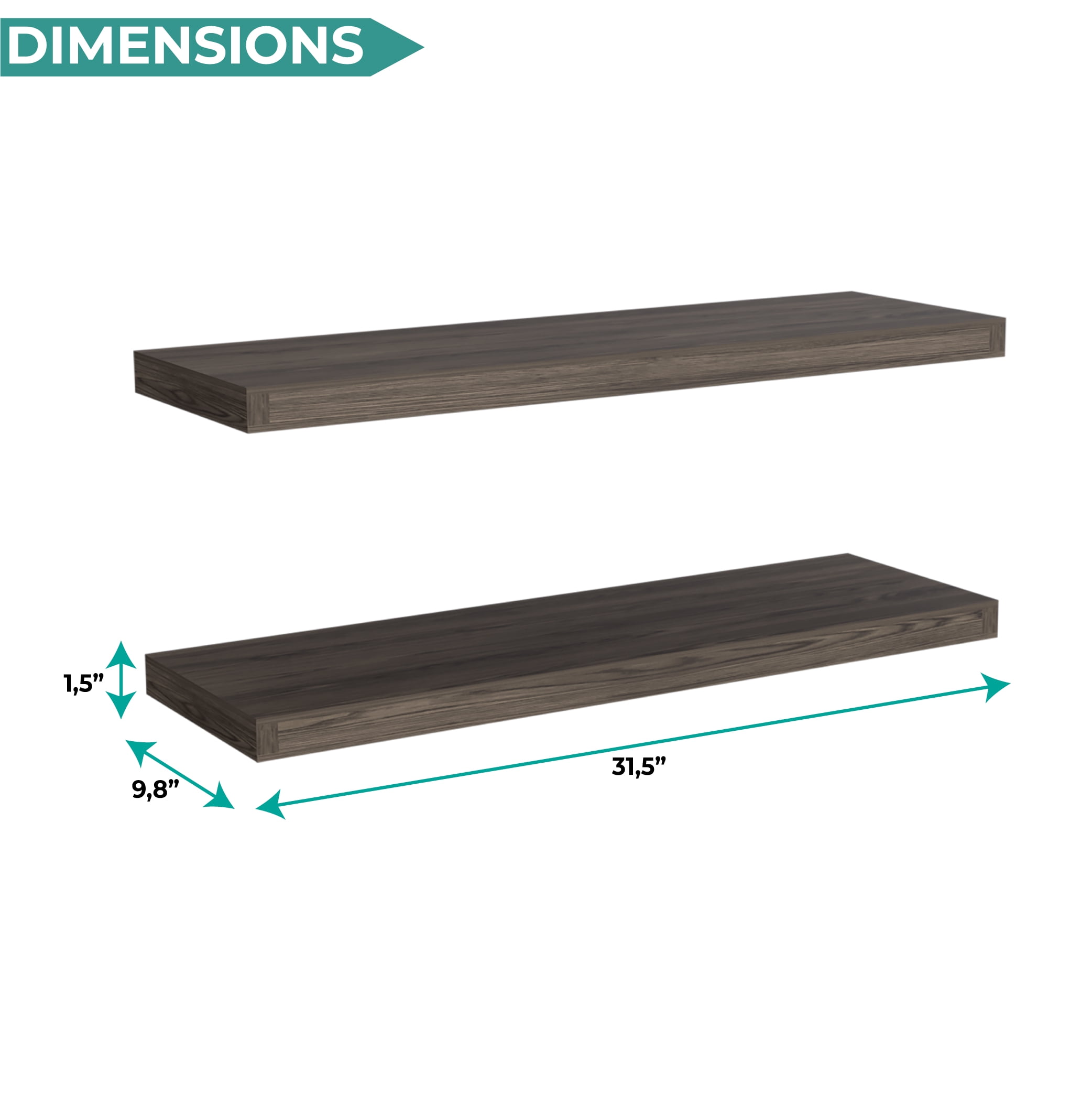 TUHOME Ecco 31.5-Inch Floating Shelves Set of Two with Hidden Brackets, Wall-Mounted Shelves