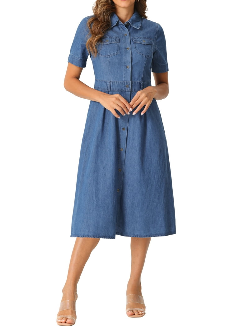 Puff Sleeve Warehouse Midi Denim Dress Womens Dresses Blue Warehouse Belted Denim  Dress Women's Soft Denim
