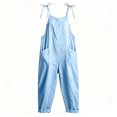 thumbnail image 5 of Women's Denim Overalls, Solid Color Casual Jumpsuit With Pocket & Drawstring, Loose Bib Pants For Farmhouse Style Sky Blue XL, 5 of 5