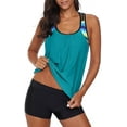 thumbnail image 1 of Womens Blouson Striped Printed Strappy T-Back Push Up Tankini Top with Shorts, 1 of 5