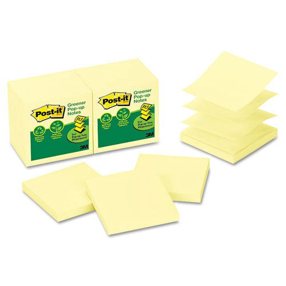 Recycled Pop-Up Notes, 3 X 3, Canary Yellow, 100-Sheet, 12/pack | Bundle of 5 Packs