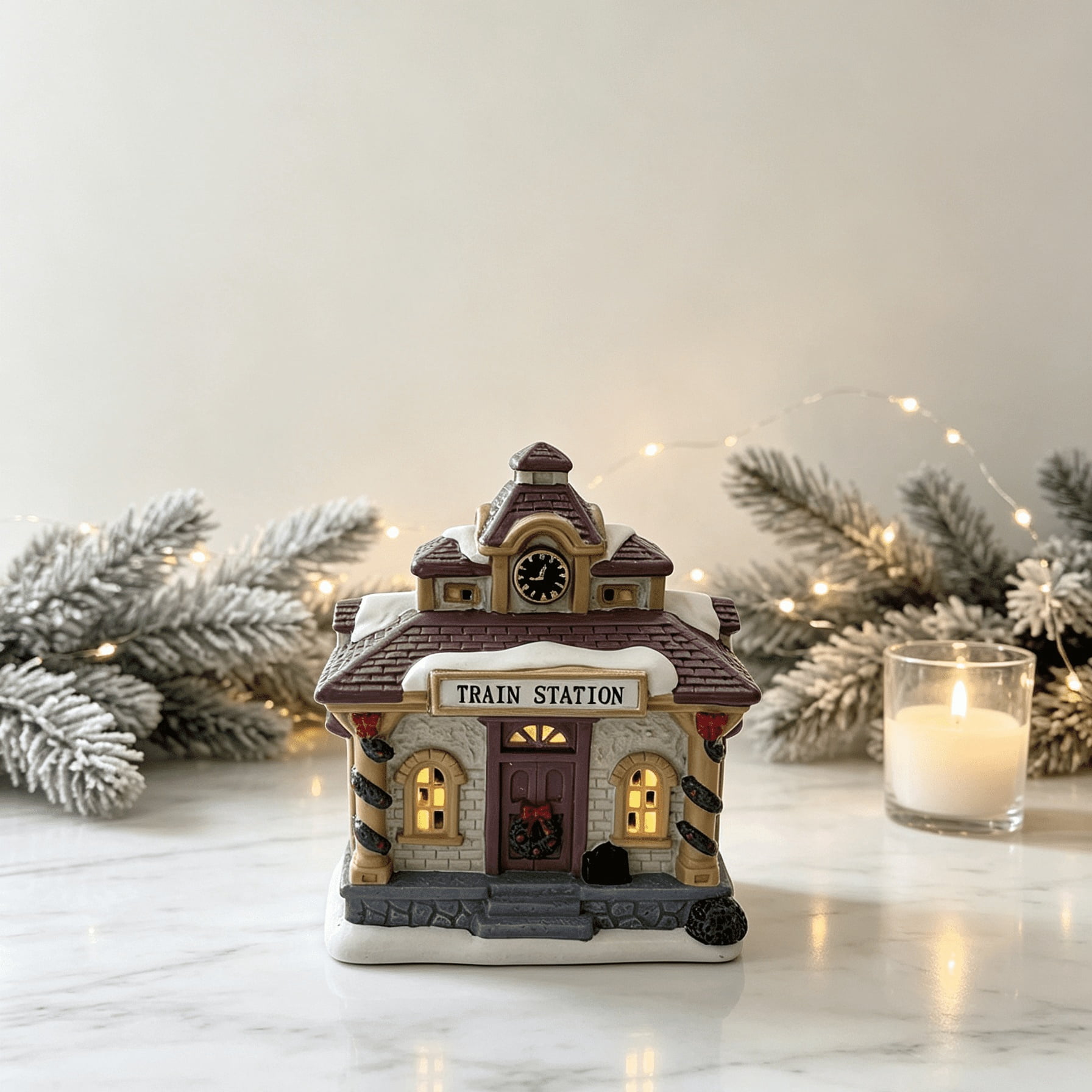Porcelain Train Station Mini Christmas Village Building, Multicolor, 4", by Holiday Time