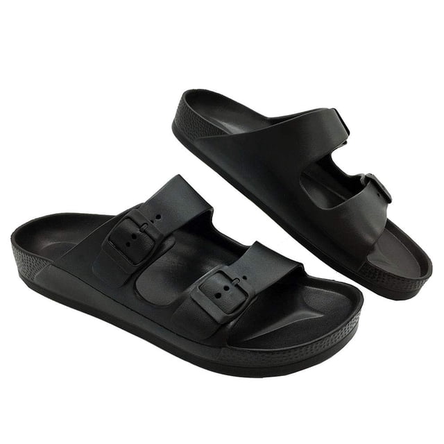 Luffymomo Sandales à Enfiler Réglables Eva Double Boucle pour Femmes (9 m US Noir)