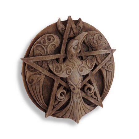 Wood Finish Raven Pentacle Wall Art Hanging