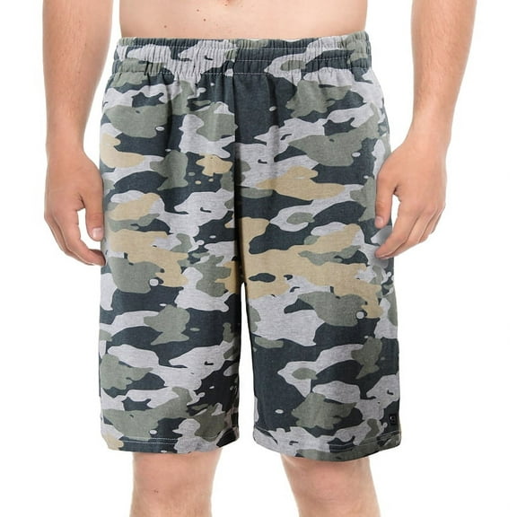 Men's Fleece Drawstring Elastic Waist Camo Sport Fitness Gym Sweat Shorts (Medium Grey Heather, L)