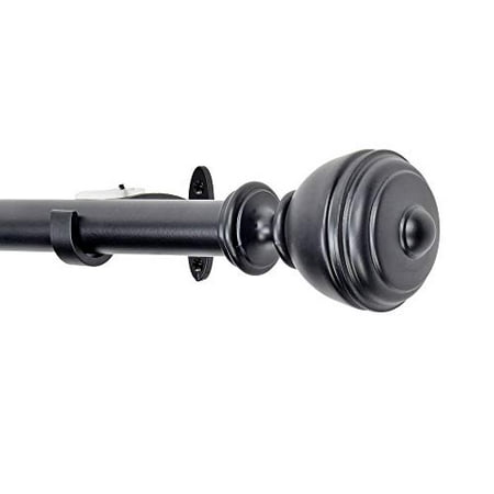 Deco Window 1 Inch Adjustable Black Curtain Rod for Windows Curtains with Oval Finials & Brackets Set - 52" to 144"