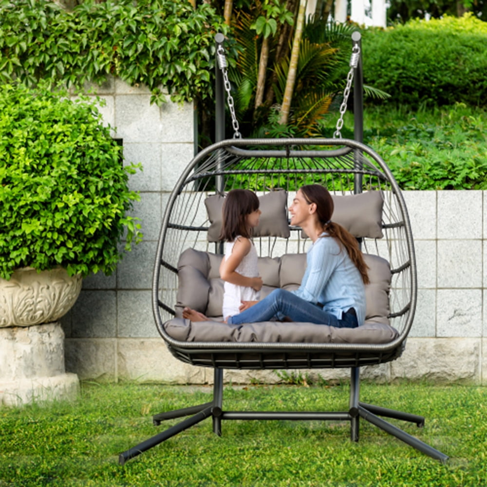 Patio Garden Double Egg Swing Chair Luxury 2 Person X Large Double Swing Chair Wicker Hanging Egg Chair Outdoor Swing Chair Walmart Com Walmart Com