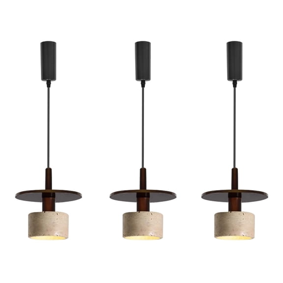 KAYYELAMP 3 Pcs Vintage J-Type Track Light Tri-Color Lighting Pendant 3.9ft Adjustable Cord Walnut & Stone Shade Tracking Lamp For Kitchen Restaurants(No Track)