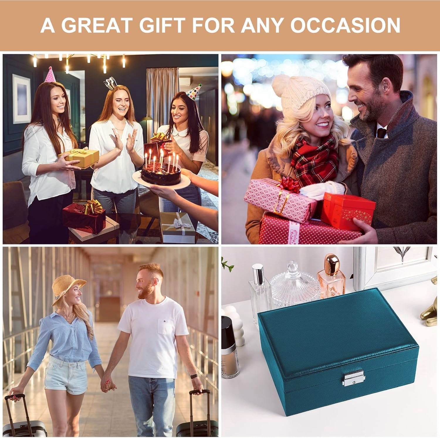 LQQBOX Jewelry box 2 layer Jewelry box Leather Jewelry boxes for Women Girls Teens Jewelry organizer box Jewelry Storage box with lock(Dark Green)