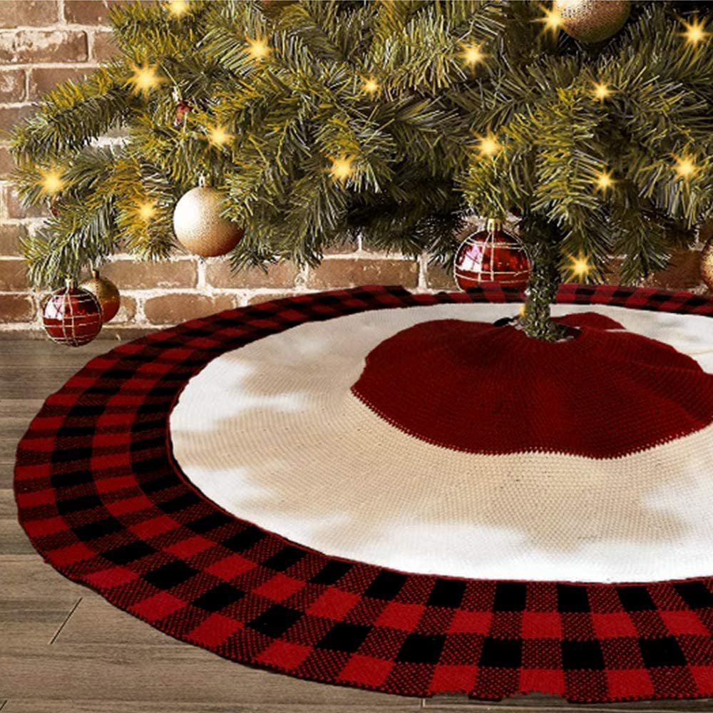 BIGTREE Knitted Plaid Rustic Heavy Yarn Christmas Tree Skirt, 47 inches
