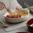 thumbnail image 3 of 500ML Ceramic Double Ear Japanese Retro Cheese Baked Rice Plate Creative Salad Bowl Home Rectangular Coarse Ceramic Utensils, 3 of 4