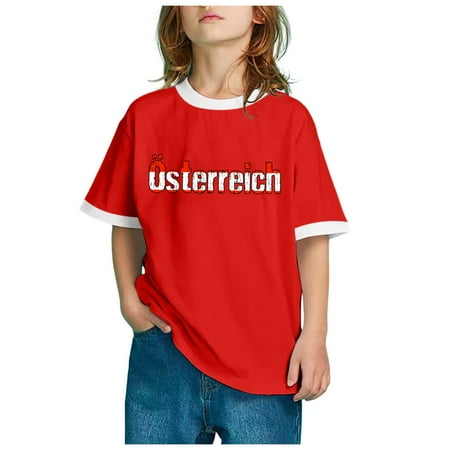 

Kids Graphic Tees 8-9 Years Flag Of Print Short Sleeve Round Neck Fashion Trend Bottoming Shirt Tops Watermelon Red