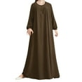 thumbnail image 1 of Xuewenshw Women Middle Solid Color Puff Sleeve Dress Zipper Front Round Neck Elastic Robe Women Long Dress, 1 of 5