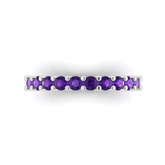 1.26 ctw Wedding Band for Women - 18K White Gold Natural Amethyst Stackable Eternity Ring