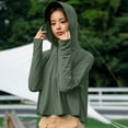 thumbnail image 4 of Womens UPF 50+ Sun Hoodie Shirts with Mask and Brim Long Sleeve Zip UV Protection Ice Silk Sunscreen Clothes with Thumb Hole Army Green Free Size, 4 of 6