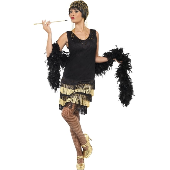 Womens 20s Dazzling Vintage Fringe Flapper Dress Costume Medium 10-12