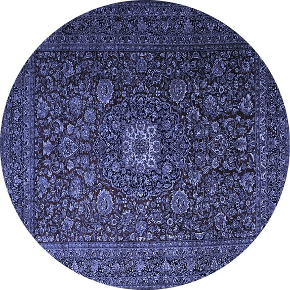 Ahgly Company Machine Washable Indoor Round Persian Blue Traditional Area Rugs, 8' Round