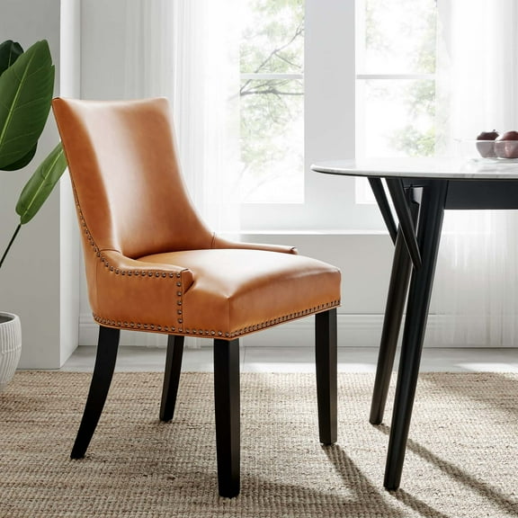 Modway Marquis Solid Wood and Vegan Leather Dining Chair in Tan