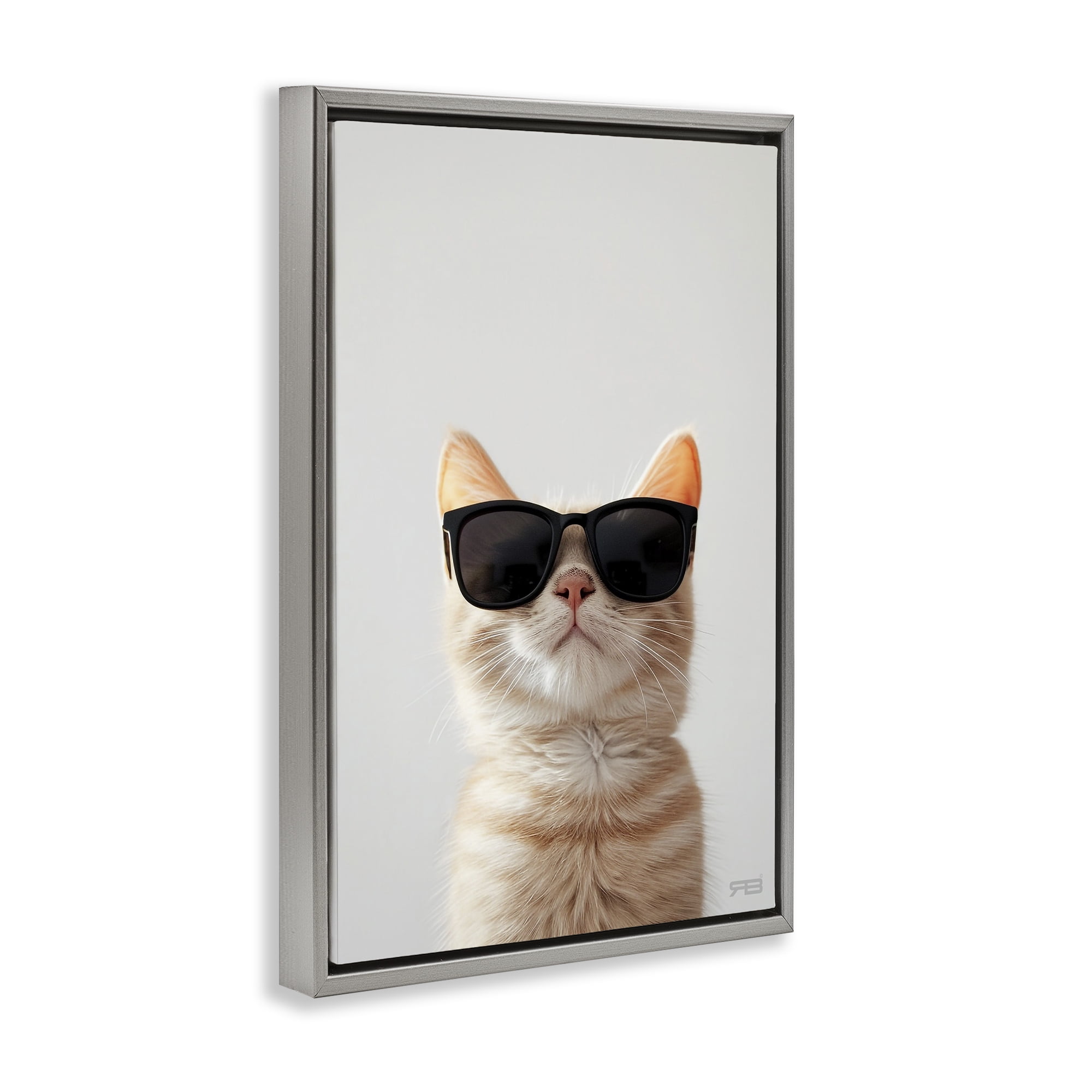Stupell Industries Cool Sunglasses Cat Animals & Insects Painting Gray Floater Framed Canvas Art Print Wall Art, 21 x 31